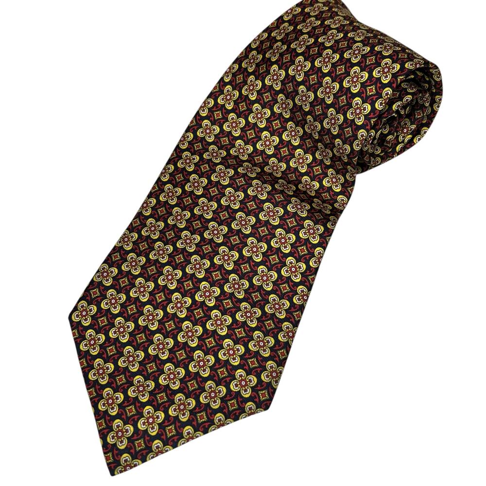 Barneys New York Silk Tie Men Red Yellow Geo Floral Necktie Formal Spain Classic